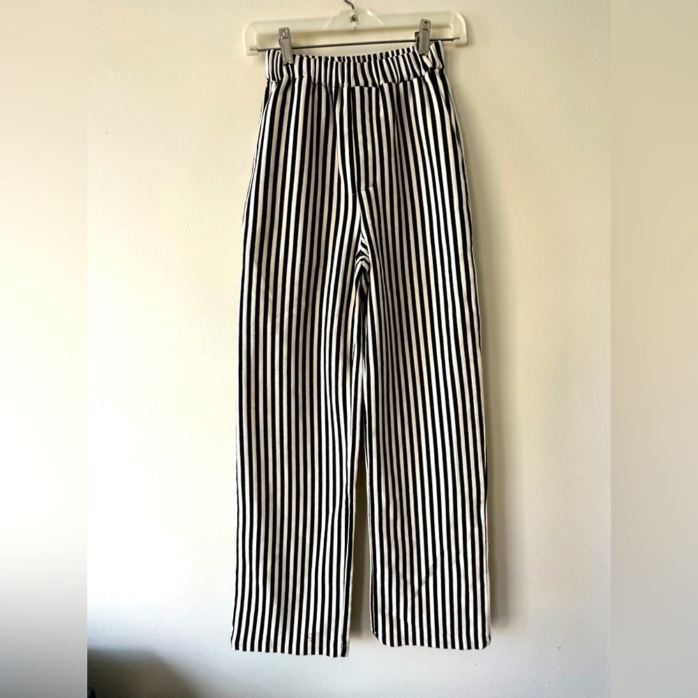 TWOI Design Lab Pin Striped High Waist Straight Leg Pull On Casual Pants Office